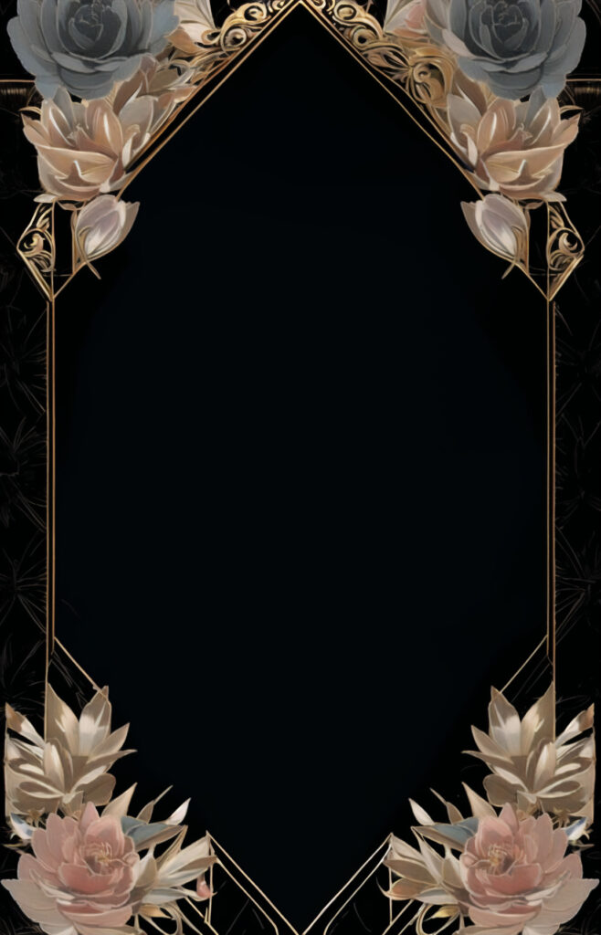 「ゴージャス・エレガント」な命名書テンプレート01の元画像（黒背景、花柄の枠、バラ）