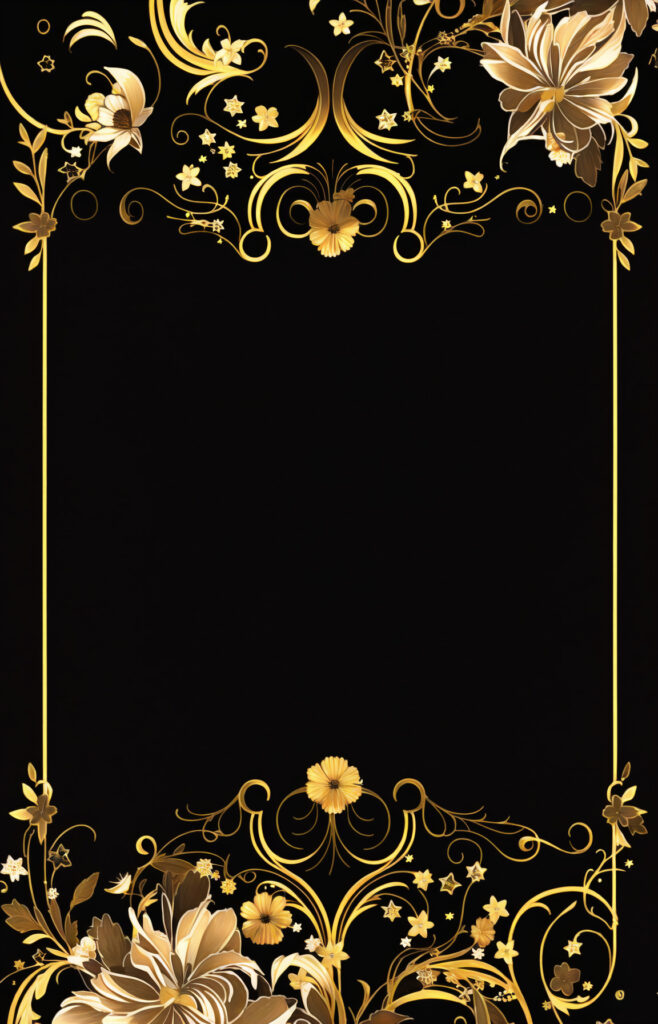 「ゴージャス・エレガント」な命名書テンプレート04の元画像（黒背景、黄色、花柄、花びら、枠、フレーム）